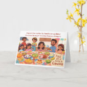 Thanksgiving Feast- Hispanic Familie Kaart (Gele Bloem)