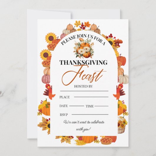 Thanksgiving Feast Invitation Autumn Floral Kaart (Voorkant)