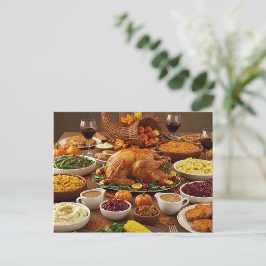 Thanksgiving Feast Postcard Cozy Holiday Dinner Feestdagenkaart (Staand voorkant)