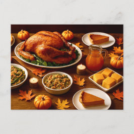 Thanksgiving Feast Table Postcard Feestdagenkaart