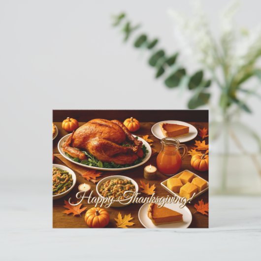 Thanksgiving Feast Table Postcard Feestdagenkaart (Staand voorkant)