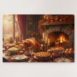 Thanksgiving Feast Turkey, Pies & Fireplace Glow Legpuzzel