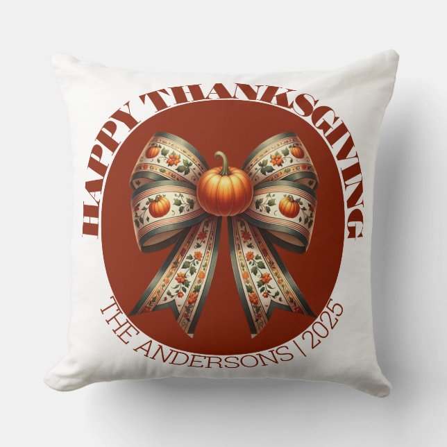 Thanksgiving-feest & aangepaste familienaam eenvou kussen (Voorkant)