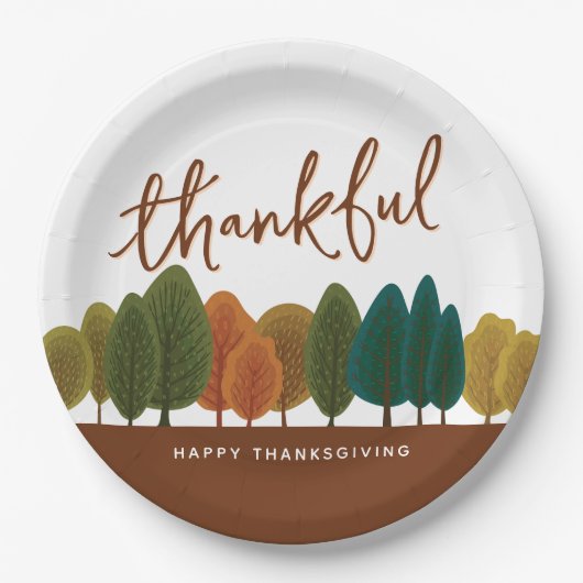 Thanksgiving feest dankbare herfstbomen papieren bordje (Voorkant)