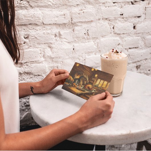 Thanksgiving Feest Fit voor een Draak Feestdagenkaart