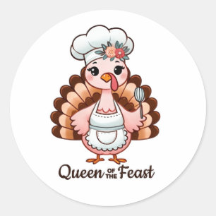 Thanksgiving Feest Koningin - Schattige en Grappig Ronde Sticker
