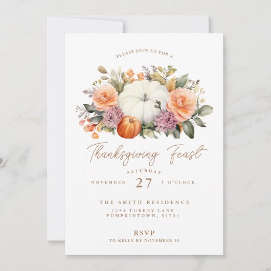 Thanksgiving Feest Pompoen Diner Feest Kaart (Voorkant)