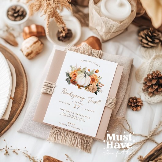 Thanksgiving Feest Pompoen Diner Feestuitnodiging Kaart