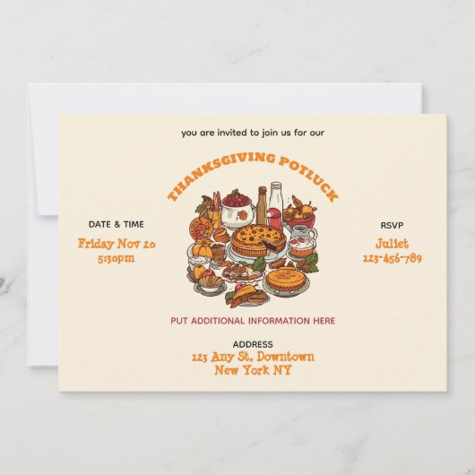 Thanksgiving Feest Potluck Invitation Kaart (Voorkant)