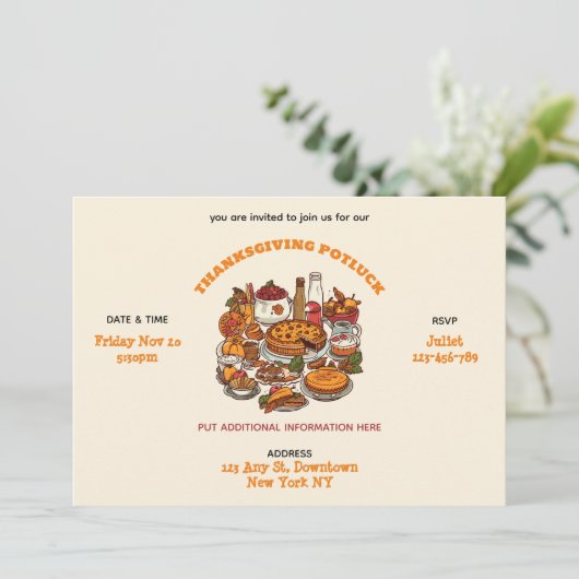 Thanksgiving Feest Potluck Invitation Kaart (Staand voorkant)