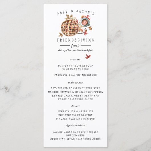 Thanksgiving Feest Waterverf Diner Menu (Voorkant)