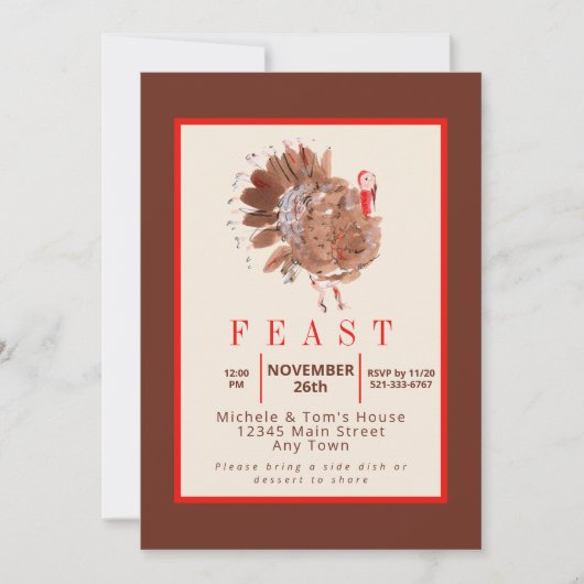 Thanksgiving Feest Waterverf Turkije Kaart (Voorkant)