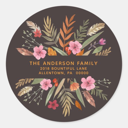 THANKSGIVING FEESTELIJKE HERFST GEBLADERTE RETOURA RONDE STICKER (Voorkant)