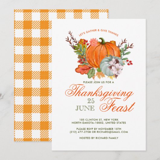 Thanksgiving Fest Dinner Rustieke Pompoen Kaart (Voorkant / Achterkant)