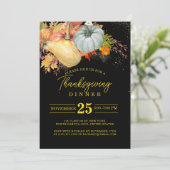 Thanksgiving Fest Vrienden Diner Pompoen Zwart Kaart (Staand voorkant)