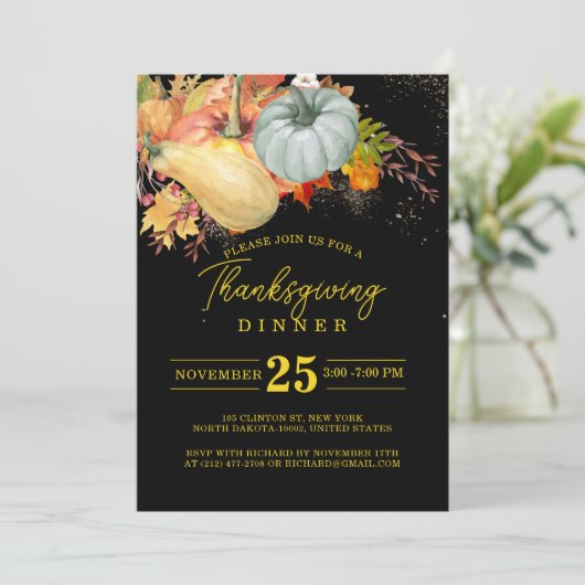 Thanksgiving Fest Vrienden Diner Pompoen Zwart Kaart (Staand voorkant)