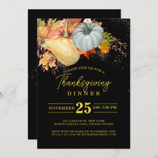 Thanksgiving Fest Vrienden Diner Pompoen Zwart Kaart (Voorkant / Achterkant)