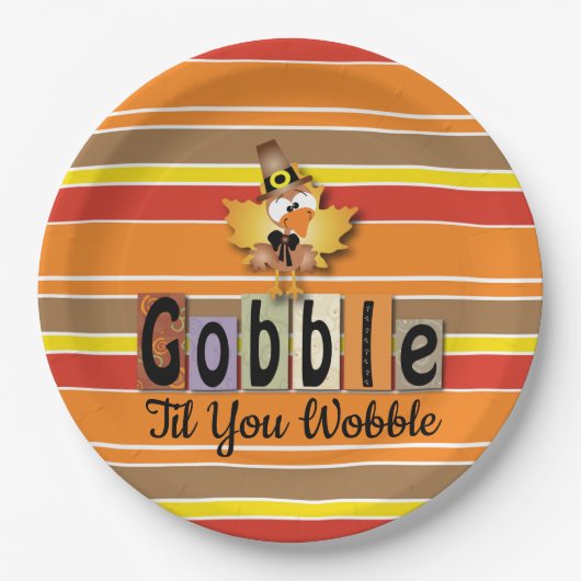 Thanksgiving Festive Gobble Til You Wobble Turkey Papieren Bordje (Voorkant)