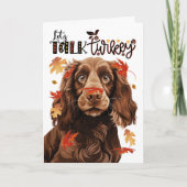 Thanksgiving Field Spaniel Dog Talk Turkije Feestdagen Kaart (Voorkant)