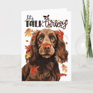 Thanksgiving Field Spaniel Dog Talk Turkije Feestdagen Kaart