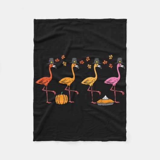 Thanksgiving Flamingo's Grappige Herfst Herfst Vog Fleece Deken (Voorkant)