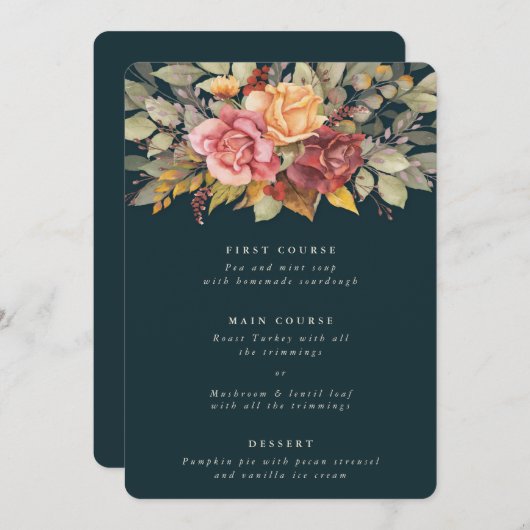 Thanksgiving Floral Border Flat 3 Course Menu (Voorkant / Achterkant)