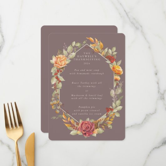 Thanksgiving Floral Lijst 3 cursus Menu (Voorkant / Achterkant in situ)