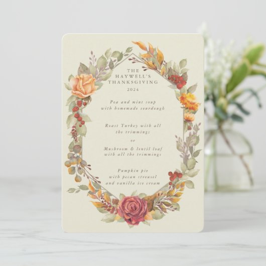 Thanksgiving Floral Lijst 3 cursus Menu (Staand voorkant)