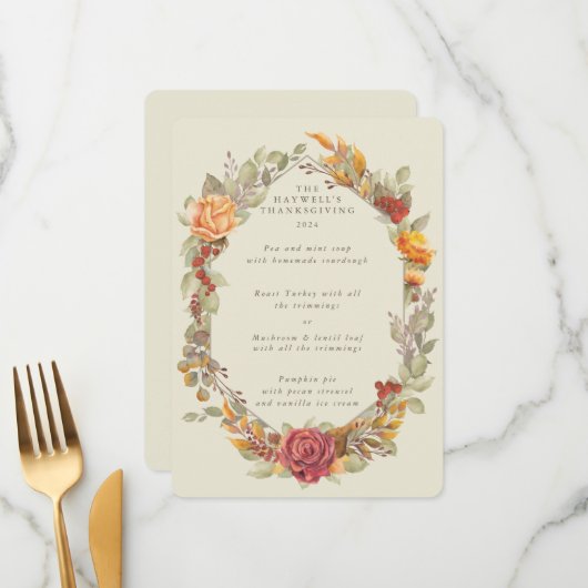 Thanksgiving Floral Lijst 3 cursus Menu (Voorkant / Achterkant in situ)