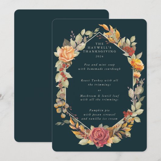 Thanksgiving Floral Lijst 3 cursus Menu (Voorkant / Achterkant)