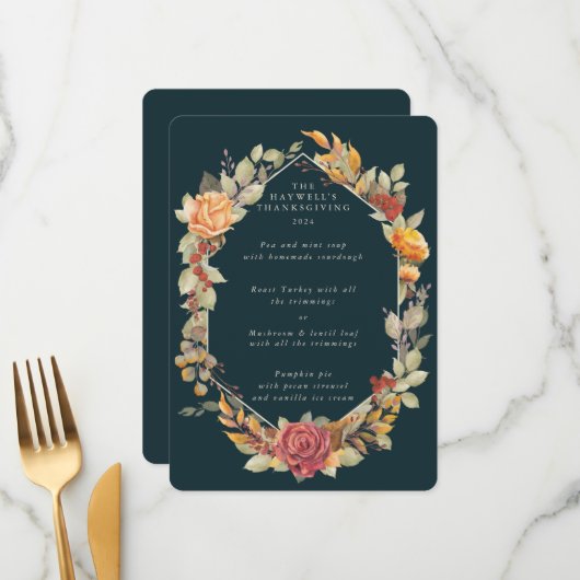 Thanksgiving Floral Lijst 3 cursus Menu (Voorkant / Achterkant in situ)