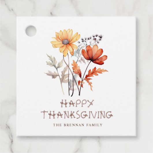 Thanksgiving Floral Modern Elegant Wildflower Bedankjes Labels (Voorkant)