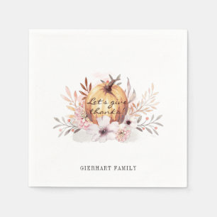 Thanksgiving Floral Waterverf Pumpkin Rustic Servet