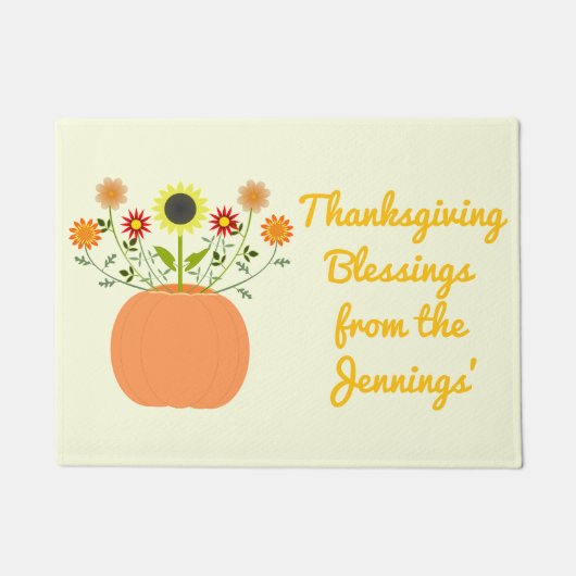Thanksgiving Flowers in Pumpkin Custom Bericht Deurmat (Voorkant)
