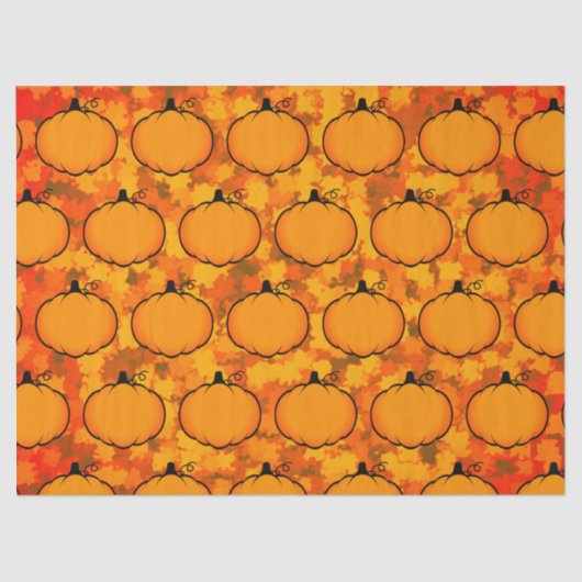 Thanksgiving Foliage Pumpkin Drawing Custom Text Tissuepapier (Voorkant)