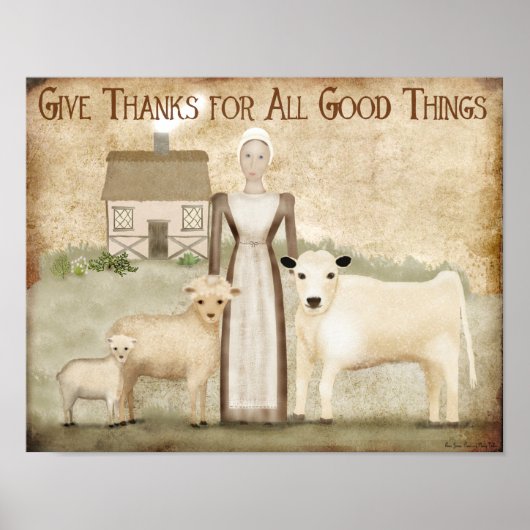 Thanksgiving Folk Art Pilgrim-gastcadeautje Poster (Voorkant)