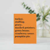 Thanksgiving Food Dinner Lijst Gepersonaliseerd Feestdagenkaart (Staand voorkant)