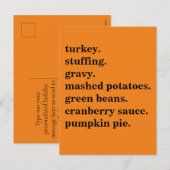 Thanksgiving Food Dinner Lijst Gepersonaliseerd Feestdagenkaart (Voorkant / Achterkant)