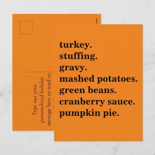 Thanksgiving Food Dinner Lijst Gepersonaliseerd Feestdagenkaart (Voorkant / Achterkant)
