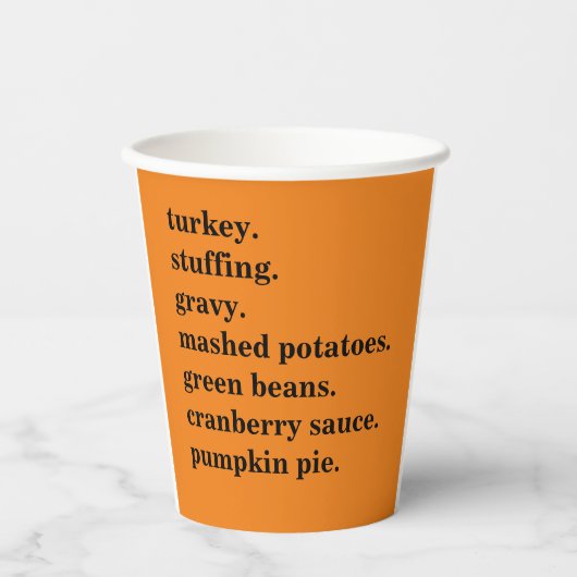Thanksgiving Food Dinner Lijst Gepersonaliseerd Papieren Bekers (Voorkant)