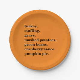 Thanksgiving Food Dinner Lijst Gepersonaliseerd Papieren Bordje