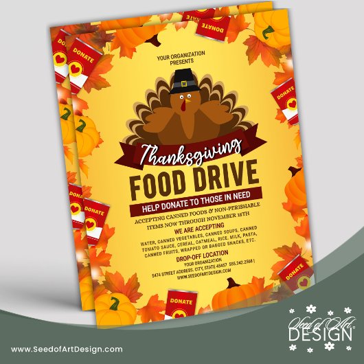 Thanksgiving Food Drive Charity Fundraiser Flyer