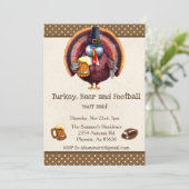 Thanksgiving Football Turkey Beer Funny Kaart (Staand voorkant)