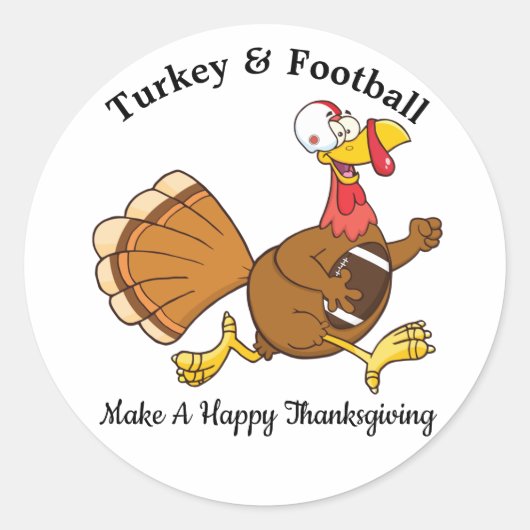 Thanksgiving Football Turkije loopt Ronde Sticker (Voorkant)
