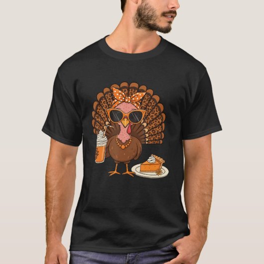 Thanksgiving For Women Turkey Drinking Coffee T-shirt (Voorkant)