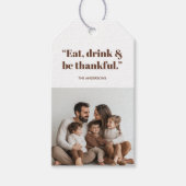 Thanksgiving Foto Eet, Drink & Wees Dankbaar Cadeaulabel (Voorkant)