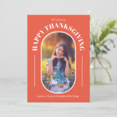 Thanksgiving foto Modern Sinaasappel Feestdagenkaart (Staand voorkant)