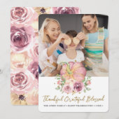 Thanksgiving foto roze pompoen feestdagenkaart (Voorkant / Achterkant)