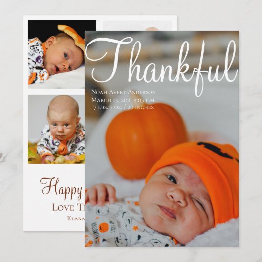 Thanksgiving Fotocollage Geboorteaankondiging Kaart (Voorkant / Achterkant)