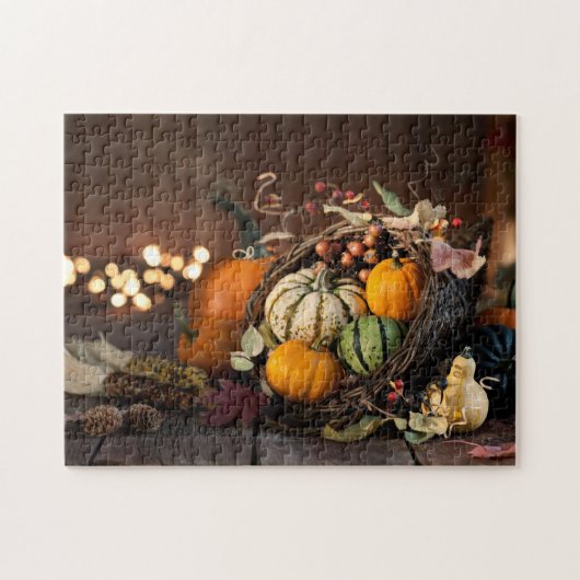 Thanksgiving Fotografie Cornucopia en Pumpkin Ph Legpuzzel (Horizontaal)